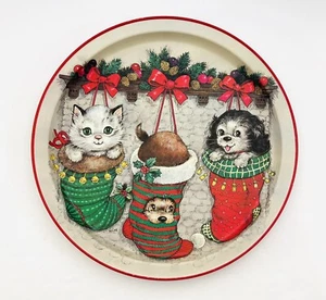 Vassoio natalizio metallo Potpourri Press Mischief cuccioli gattini 13,5" 1991 vintage - Foto 1 di 11