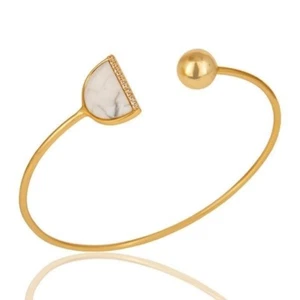 18K Gold Plated 925 Sterling Silver Handmade Howlite Zircon Cuff Bangle Jewelry - Picture 1 of 3