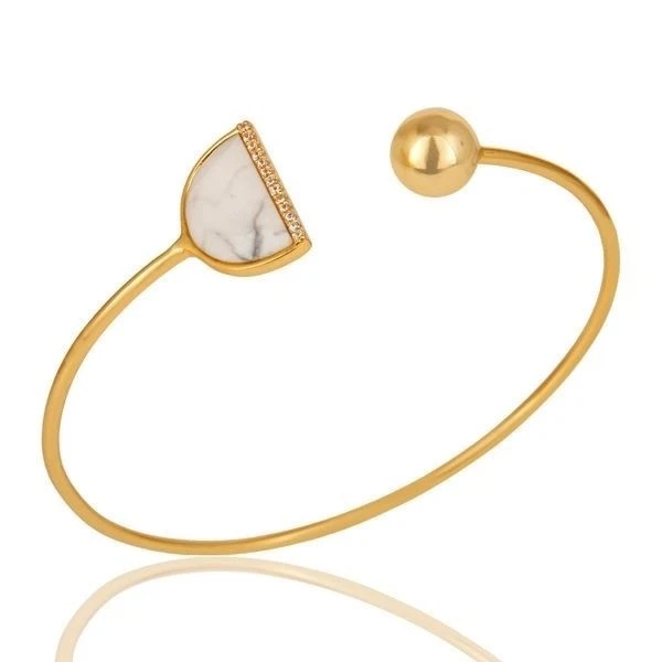 18K Gold Plated 925 Sterling Silver Handmade Howlite Zircon Cuff Bangle Jewelry - Image 1 of 3