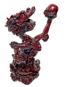 Chinese Dragon Red Resin Standing Orb Roaring Detailed Statue Figurine - Picture 1 of 9
