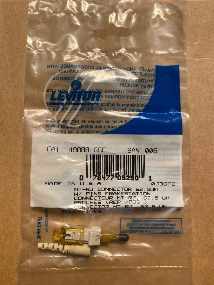Leviton MT-RJ Fiber Optic Jack Frame-Station Connector 62.5, 49888-6SF (New!) - Image 1 of 4
