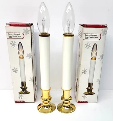 Paquete de 2 lámparas de velas de latón/plástico a pilas de 9" para interiores sin llama Navidad Foto 1 de 4
