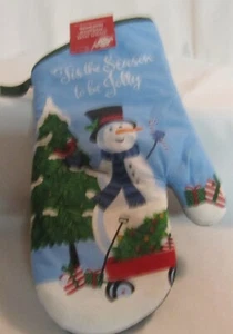Guante de horno de casa de Navidad con muñeco de nieve Tis the Season to be Jolly nuevo con etiquetas - Imagen 1 de 4