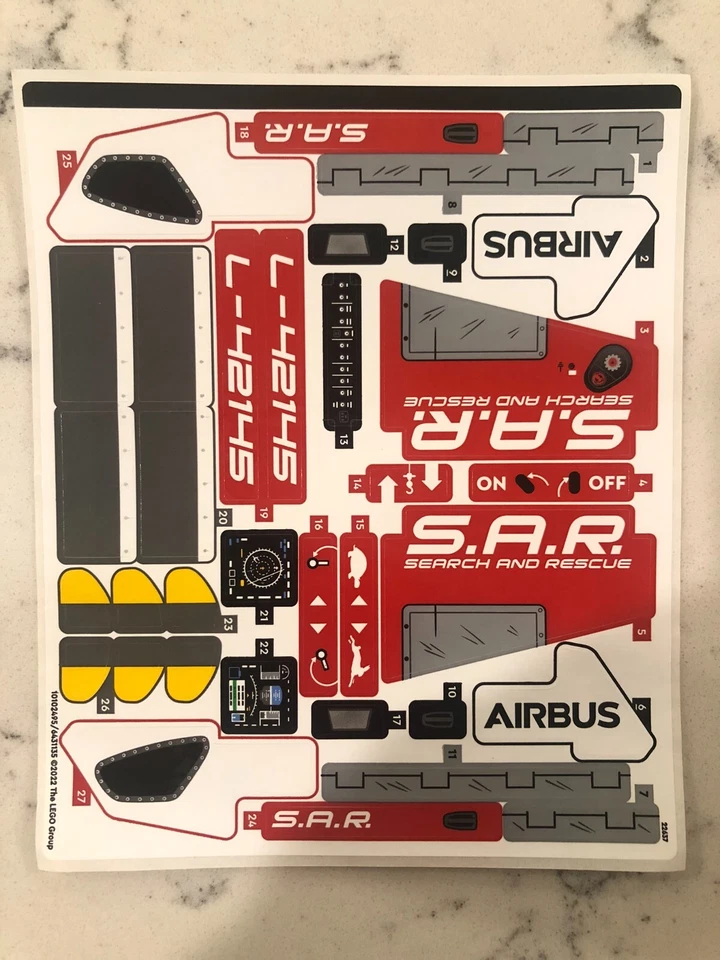HOJA ADHESIVA LEGO para 42145, Hoja 1, Helicóptero de Rescate Airbus H175, Nuevo Foto 1 de 1