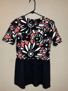 Gymboree Girls Party Dress Sz 10 Black White Pink Floral Spring Short Sleeve - Picture 1 of 9