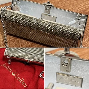 Judith Leiber Minaudiere Silver Crystal Crossbody Clutch - Picture 1 of 12