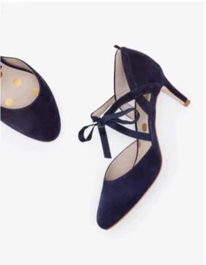 Designer Boden Blue Suede Lavinia Ribbon Court Shoes Heels US 8  EU 39   $119 - Picture 1 of 15