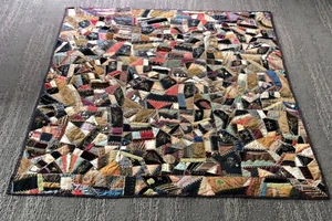 Antique 84x72 Victorian Crazy Quilt 760+ patches/heavy embellishment/unrepaired - Picture 1 of 9