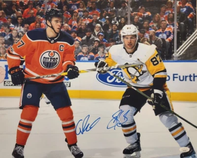 Sidney Crosby + Connor McDavid Dual Signed 16x20 Photo w JSA LOA Penguins Oilers - Image 1 of 4
