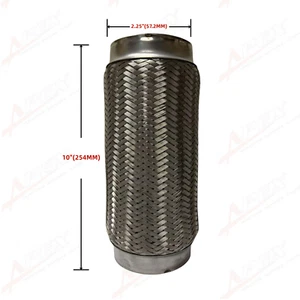US 2.25" ID x 10" OL Stainless Steel Exhaust Flex Connector Pipe Double Braided - Picture 1 of 3