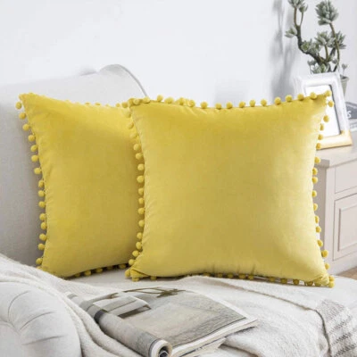 Funda de cojín de terciopelo de felpa con pompones de EE. UU. 16" 18" 20" 22" 24" Foto 1 de 4