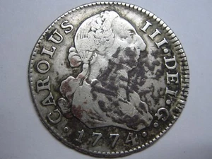 1774 MADRID 2 REAL CHARLES III SPAIN SILVER SPANISH COLONIAL RARE - Picture 1 of 2