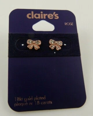Sterling Silver 18 kt ros gold plated post bow crystals earring studs earrings   - Image 1 of 4