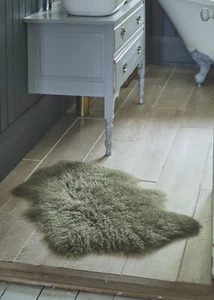 Eco Tanned Khaki Green Tibetan Sheepskin Premium Curly Soft Hide Floor Covering - Picture 1 of 1
