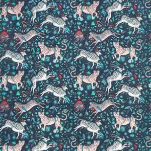 Clarke & Clarke Whimsical Animal Velvet Fabric- Protea Velvet / Navy 1.75 yds - Picture 1 of 8