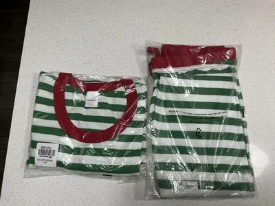 HANNA ANDERSSON ADULT L Pajama Set Pants Shirt Green CHRISTMAS STRIPES New - Image 1 of 4