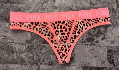 NWT VICTORIA'S SECRET PINK LARGE LEOPARD THICK LOGO WAISTBAND RARE THONG PANTIES - Image 1 of 3