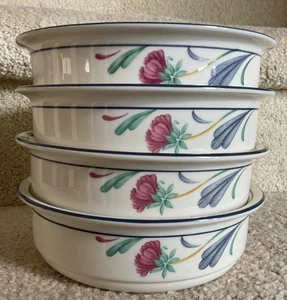 FOUR (4) Lenox Chinastone Poppies on Blue 6” Soup Salad Cereal Bowls USA MINTY! - Picture 1 of 7