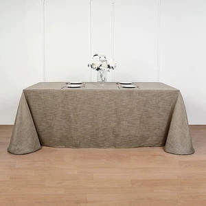 TAUPE BROWN 90x156" Rectangular Premium FAUX BURLAP POLYESTER TABLECLOTH Wedding - Picture 1 of 8