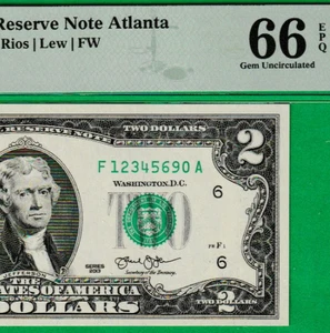 $2 TWO DOLLAR Federal Reserve note LADDER Serial Numbers 1-2-3-4-5-6-9-0 PMG 66 - Picture 1 of 3