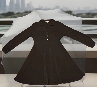 NY Collection Wednesday Black Dress Women’s L Pullover Adjust Sleeves Casual - Image 1 of 4