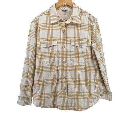 Eddie Bauer Women's Tall Plaid Sherpa Lined Shirt Jacket Mustard Yellow XL - Image 1 of 4