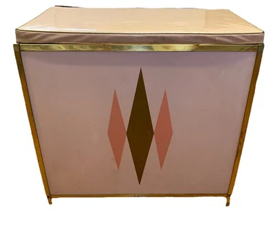 Vintage 1950s Detecto Pink MCM Hinged Clothes Hamper Laundry Basket Metal Vinyl - Image 1 of 4