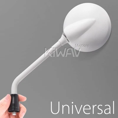 Magazi mirrors steel metal roundie round shape white 10mm & 5/16" motorcycle ε - Image 1 of 4