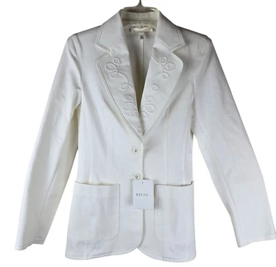 Chaqueta Blazer Escada Blanca Mujer Talla 34 Solapa Bordada Mezcla Algodón Sastre Foto 1 de 4