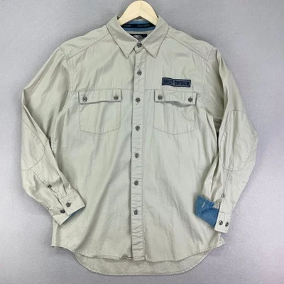 Camisa de Trabajo Harley-Davidson Para Hombre L Beige Manga Larga Espiga Sarga Águila Y2K Foto 1 de 4