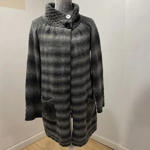 Alfani Cardigan Sweater Womens Small Wool Blend Gray Striped Big Pockets Lounge - Picture 1 of 9