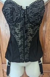 90's Fredericks of Hollywood Lingerie Women Sz 38C Corset Garter Black Lace Sexy - Picture 1 of 10