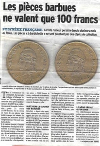 Polynésie Française pièce de 100 Francs 2009 fautée Marianne a la Barbichette ! - Picture 1 of 4