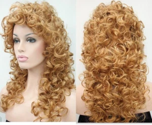 Women's Wig African Curly Golden Grey Hair Partial Long Girl Curly Wig+Wig Cap - Picture 1 of 7