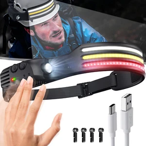 Stirnlampe LED Kopflampe USB Wiederaufladbar Bewegungssensor Joggen Kopflampe - Bild 1 von 14