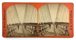 Antica foto stereovista cascate del Niagara ponte sospeso S J Mason - Foto 1 di 4