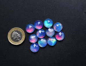 Aurora Opal Rose Cut Gemstone Opal Blue Doublet Round Lot Loose Gemstone 12MM - Picture 1 of 4