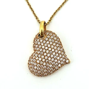 Rose Gold Tone Pendant Necklace Pave Clear Crystal Heart Womens 18" - Picture 1 of 5