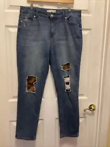 Ost. 1946 Denim Damenjeans Distressed blau Gr. 14 Tierpatches Grunge Rock - Bild 1 von 14