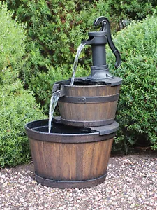 Designer Oakden Oak Wood Barrell Indoor / Outdoor Water Feature Fountain + Pump - Picture 1 of 5
