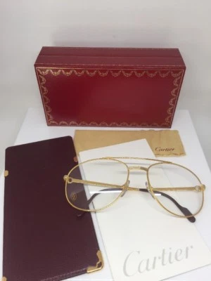 New Vintage Cartier Driver Aviator Eyeglasses Gold Plated T8100311 60mm France - Image 1 of 4