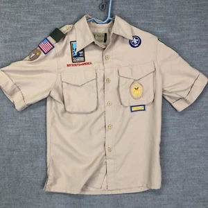 BSA Boy Scouts Uniform Shirt Youth M Beige Short Sleeve 2013 Jamboree Patched - Picture 1 of 13