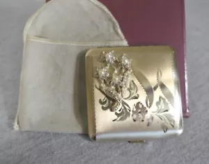Espejo cosmético en polvo compacto vintage Dorset Rex Fifth Ave perlas y diamantes de imitación - Imagen 1 de 16