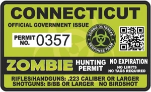 Calcomanía de unidad de brote de 4"" x 2,4"" con permiso de caza de zombis Connecticut CT - Imagen 1 de 1