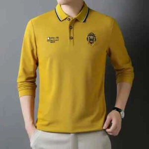 New Men's Long-sleeved Cotton Polo Shirt Fashion Embroidery Casual Bottom - Picture 1 of 30