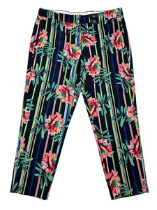 Pantalone M&S 7/8 taglia XL 18 lungo blu navy misto floreale donna vintage EU46 PREZZO AL PUBBLICO £27,50 - Foto 1 di 12