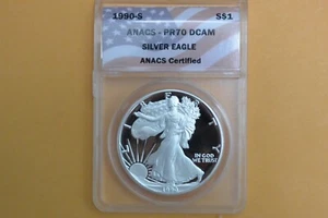 1990-S Proof Silver American Eagle ANACS PR70 DCAM - Picture 1 of 4