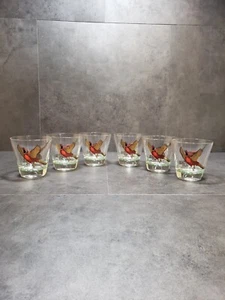Hazel Atlas Golden Pheasants Whiskey Barware Rocks Low-Ball Glasses Set of 6 - Picture 1 of 9
