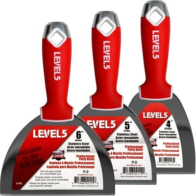 Juego de cuchillos para paneles de yeso 4" 5" 6" acero inoxidable con asas de agarre suave | LEVEL5 | 5-620 Foto 1 de 4