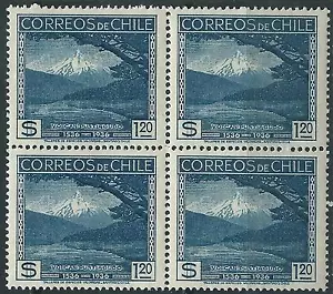 CHILE 1936 1.2 pesos blue block of 4 MNH Volcan Puntiagudo - Picture 1 of 1